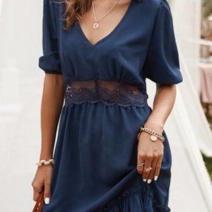 Fashion Street Solid Split Joint V Neck Short Sleeve Dresses